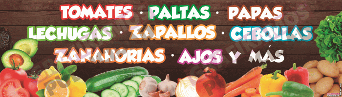 LETRERO FRUTAS Y VERDURAS CAFÉ LETRAS DE COLORES