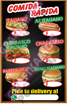 PENDÓN 50×70 COMIDA RÁPIDA FONDO NEGRO EFECTO NEÓN PRECIOS